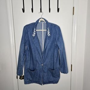 Gotcha Covered Embroidered Blue Denim Women's 80's Vintage Blazer Size Large